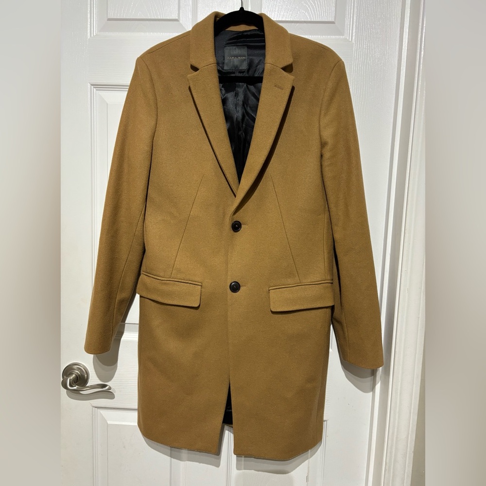 Zara Man Tan  Wool Overcoat
